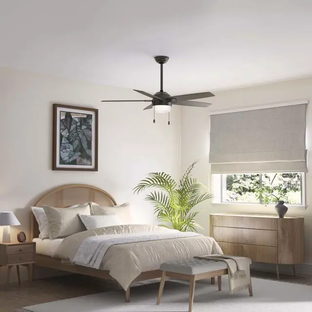 Alt view image 3 of 6 - 52" Anisten Indoor Ceiling Fan, LED Light, Pull Chain, Noble Bronze | WhisperWind whisper-quiet motor, DuraLight lens, and 3" downrod support bedrooms, offices, and great rooms year-round