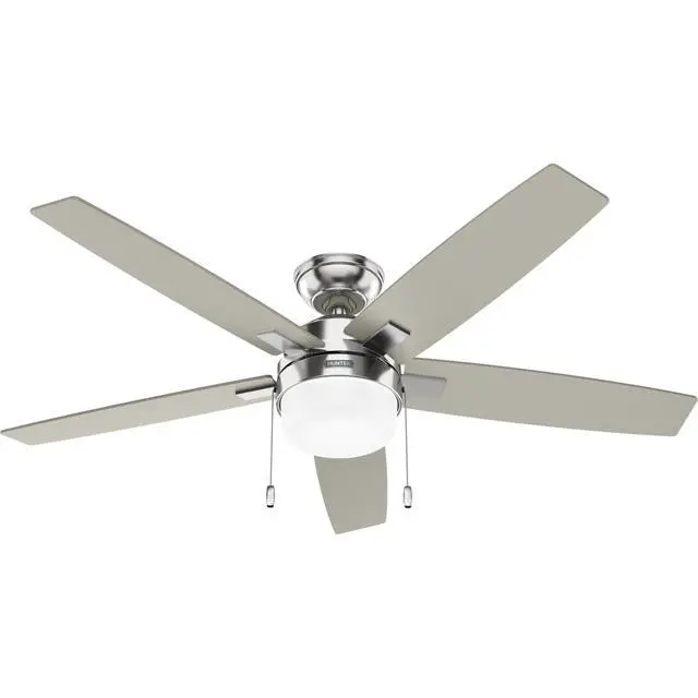 Alt view image 2 of 6 - 52" Anisten Indoor Ceiling Fan, Light, Pull Chain, Brushed Nickel | WhisperWind whisper-quiet motor, DuraLight lens, and 3" downrod support bedrooms, offices, and great rooms year-round