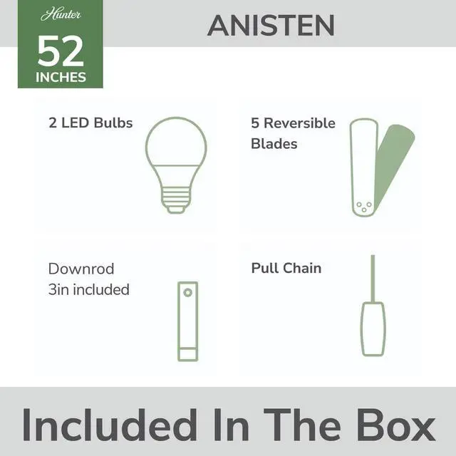 Alt view image 6 of 6 - 52" Anisten Indoor Ceiling Fan, Light, Pull Chain, Brushed Nickel | WhisperWind whisper-quiet motor, DuraLight lens, and 3" downrod support bedrooms, offices, and great rooms year-round