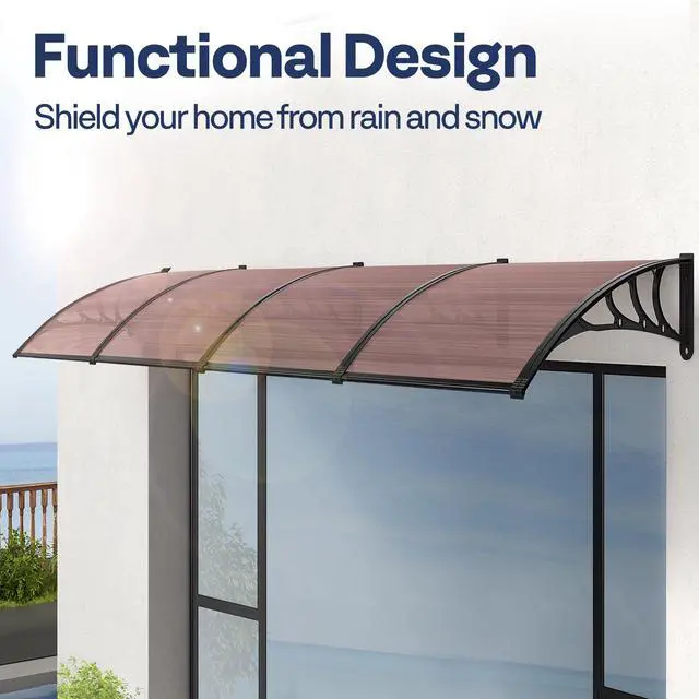 Alt view image 2 of 6 - Polycarbonate Window Door Awning Canopy Brown with Black Bracket 38 Inch x 153 Inch