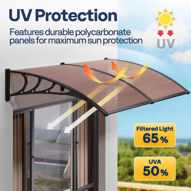 Alt view image 3 of 6 - Polycarbonate Window Door Awning Canopy Brown with Black Bracket 38 Inch x 153 Inch