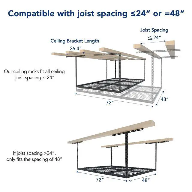 Alt view image 2 of 6 - 2 Pack 4x6 Overhead Garage Storage Adjustable Ceiling Rack 72" Length x 48" Width x 40" Height, 450lbs Weight Capacity, Black, Classic Series