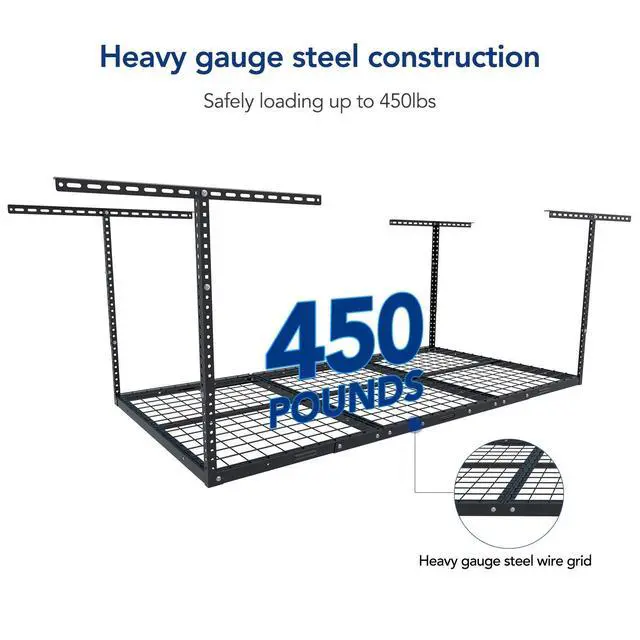 Alt view image 3 of 6 - 2 Pack 4x6 Overhead Garage Storage Adjustable Ceiling Rack 72" Length x 48" Width x 40" Height, 450lbs Weight Capacity, Black, Classic Series