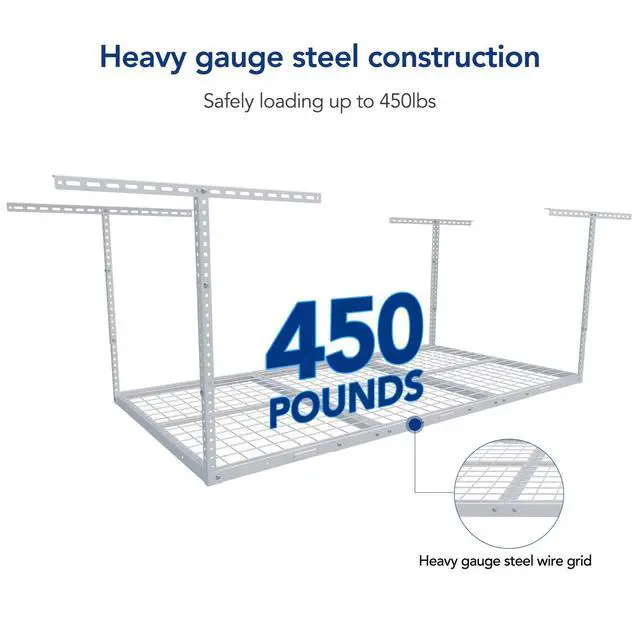 Alt view image 3 of 5 - 2 Pack 4x6 Overhead Garage Storage Adjustable Ceiling Rack 72" Length x 48" Width x 40" Height, 450lbs Weight Capacity, White, Classic Series