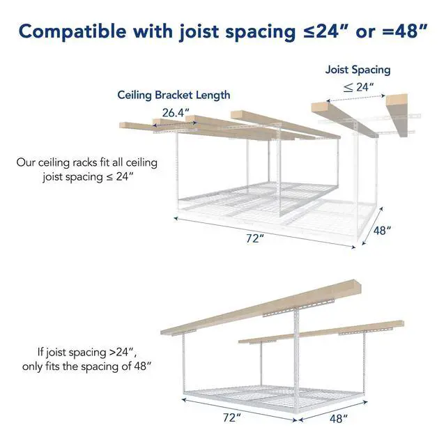 Alt view image 4 of 5 - 2 Pack 4x6 Overhead Garage Storage Adjustable Ceiling Rack 72" Length x 48" Width x 40" Height, 450lbs Weight Capacity, White, Classic Series