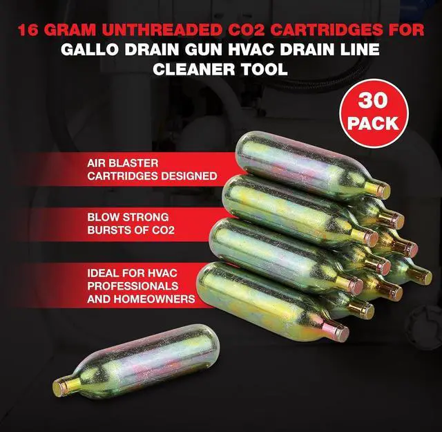 Alt view image 2 of 6 - Bulk CO2 Cartridges 16 Gram Unthreaded Cartridge Multipurpose Use for Drain Gun Gallo HVAC Line Cleaner Opener 100 Pack
