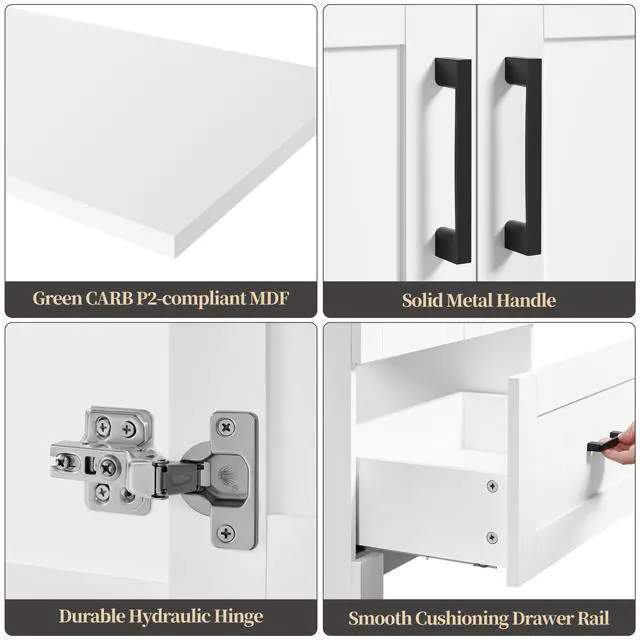 Alt view image 4 of 6 - 24.5" Modern Bathroom Vanity with Ceramic Basin, Undermount Vanity Sink Cabinet with 2 Doors and 1 Drawer, Free Standing Bathroom Storage Cabinet with Sink Combo Set, White