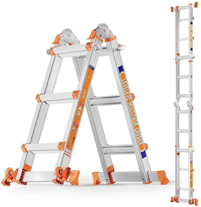 Main image of Multi Position 3 Step Ladder, 11FT Extension Ladder with Stabilizer Bar & Wheels,330 lbs Security Load A Frame Ladder for Stairs Home Indoor Outdoor Roof