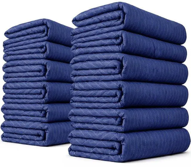 Main image of Moving Blankets Heavy Duty 72"x80" 12-Pack (43 lbs/doz), Packing Blankets for Moving Furniture, Shipping, and Storage, Lightweight Quilted Furniture Pads, Tough Blue Polyester