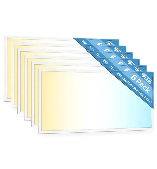 Main image of 6 Pack 2x4 LED Flat Panel Light for Drop Ceiling, 9360lm Selectable 30W/40W/50W/60W/72W, Color Temperature 3000K/3500K/4000K/5000K/6500K, 0-10V Dimmable, 120-277V, ETL