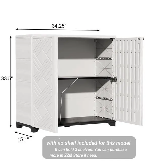 Alt view image 3 of 6 - Indoor/Outdoor Storage Cabinet Waterproof, 34"x15"x34" Plastic Outdoor Storage Box for Garden Balcony Bathroom, All Weather Outdoor Storage Clearance, DIY Usage, with No Shelf (White)