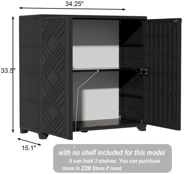 Alt view image 3 of 6 - Indoor/Outdoor Storage Cabinet Waterproof, 34"x15"x34" Plastic Outdoor Storage Box for Garden Balcony Bathroom, All Weather Outdoor Storage Clearance, DIY Usage, with No Shelf (Black)