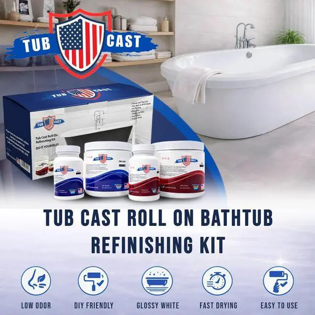 Alt view image 2 of 6 - Ekopel Roll On Tub Cast Bathtub Refinishing Kit Primer + Top Coat Included DIY Bathtub & Tile Reglazing Kit for Porcelain, Fiberglass & Cast Iron Bright White Gloss, Low Odor, Made In The USA Tu