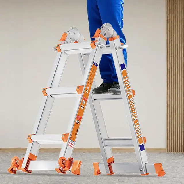 Main image of Multi Position 3 Step Ladder, 11FT Extension Ladder with Stabilizer Bar & Wheels,330 lbs Security Load A Frame Ladder for Stairs Home Indoor Outdoor Roof