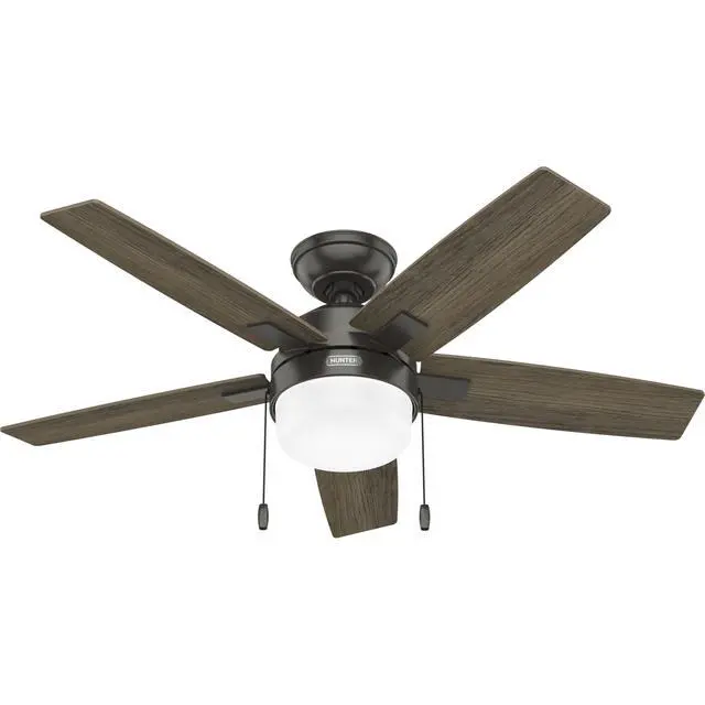 Alt view image 2 of 6 - 44" Anisten Indoor Ceiling Fan, LED Light, Pull Chain, Noble Bronze | WhisperWind whisper-quiet motor, DuraLight lens, and 3" downrod support bedrooms, offices, and small rooms year-round