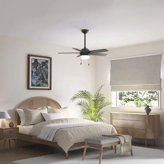 Alt view image 3 of 6 - 44" Anisten Indoor Ceiling Fan, LED Light, Pull Chain, Noble Bronze | WhisperWind whisper-quiet motor, DuraLight lens, and 3" downrod support bedrooms, offices, and small rooms year-round