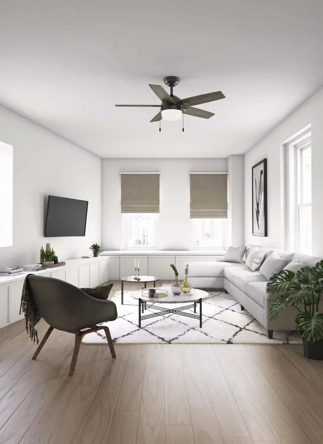 Alt view image 5 of 6 - 44" Anisten Indoor Ceiling Fan, LED Light, Pull Chain, Noble Bronze | WhisperWind whisper-quiet motor, DuraLight lens, and 3" downrod support bedrooms, offices, and small rooms year-round