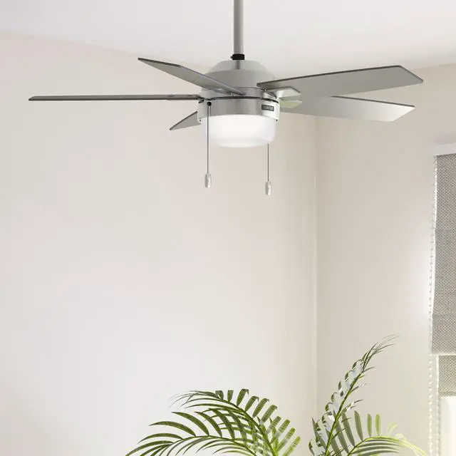 Main image of 44" Anisten Indoor Ceiling Fan, Light, Pull Chain, Brushed Nickel | WhisperWind whisper-quiet motor, DuraLight lens, and 3" downrod support bedrooms, offices, and small rooms year-round