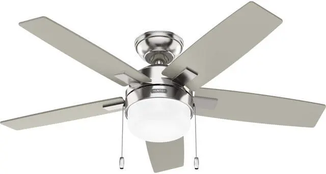 Alt view image 2 of 6 - 44" Anisten Indoor Ceiling Fan, Light, Pull Chain, Brushed Nickel | WhisperWind whisper-quiet motor, DuraLight lens, and 3" downrod support bedrooms, offices, and small rooms year-round