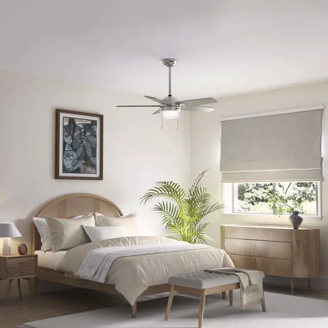 Alt view image 3 of 6 - 44" Anisten Indoor Ceiling Fan, Light, Pull Chain, Brushed Nickel | WhisperWind whisper-quiet motor, DuraLight lens, and 3" downrod support bedrooms, offices, and small rooms year-round