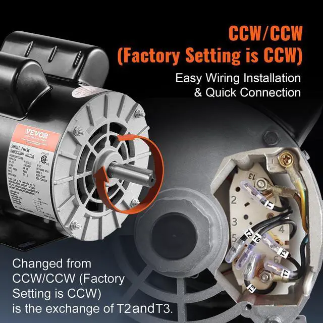 Alt view image 4 of 6 - 3.7HP Air Compressor Motor, 3450RPM Electric Motor, 230V 17.2 Amps, 5/8" Keyed Shaft 56 Frame, 1.88" Shaft Length, Single Phase, CCW/CW Rotation (Factory Setting is CCW)