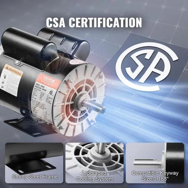 Alt view image 5 of 6 - 3.7HP Air Compressor Motor, 3450RPM Electric Motor, 230V 17.2 Amps, 5/8" Keyed Shaft 56 Frame, 1.88" Shaft Length, Single Phase, CCW/CW Rotation (Factory Setting is CCW)