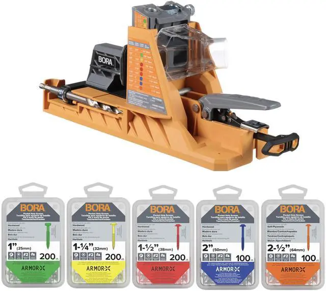 Main image of Automatic Pocket Hole Jig with 800 pc Fine Thread Screws, Auto Adjusting Drill Guide, Pocket Hole Jig Kit for Woodworking - For Materials 1/2 inch to 1 1/2 inch Thick, Power Tool Accessory Jigs