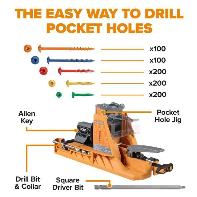 Alt view image 2 of 6 - Automatic Pocket Hole Jig with 800 pc Fine Thread Screws, Auto Adjusting Drill Guide, Pocket Hole Jig Kit for Woodworking - For Materials 1/2 inch to 1 1/2 inch Thick, Power Tool Accessory Jigs