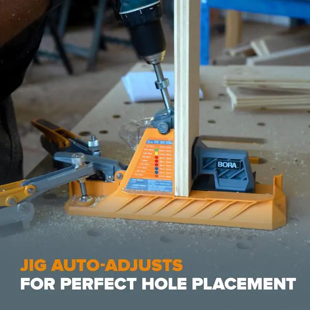 Alt view image 4 of 6 - Automatic Pocket Hole Jig with 800 pc Fine Thread Screws, Auto Adjusting Drill Guide, Pocket Hole Jig Kit for Woodworking - For Materials 1/2 inch to 1 1/2 inch Thick, Power Tool Accessory Jigs