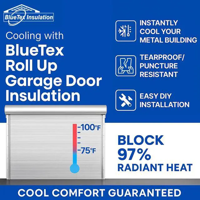 Alt view image 2 of 6 - BlueTex Roll Up Garage Door Insulation Kit for Cooling Down Metal Buildings Easy to Install Complete Insulation for 2 Garage Doors Up to 12'x12' or Large Single Door Up to 300 Sq ft - Oversized
