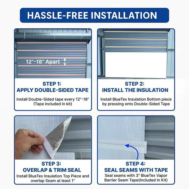 Alt view image 5 of 6 - BlueTex Roll Up Garage Door Insulation Kit for Cooling Down Metal Buildings Easy to Install Complete Insulation for 2 Garage Doors Up to 12'x12' or Large Single Door Up to 300 Sq ft - Oversized