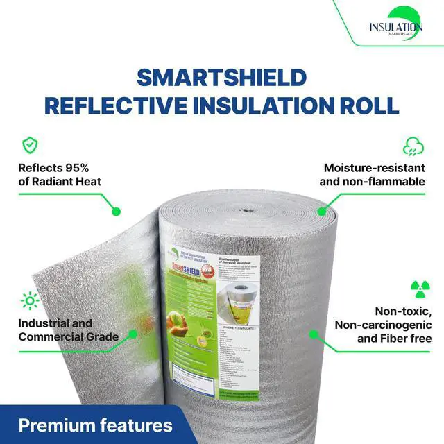 Alt view image 3 of 6 - SmartSHIELD -5mm 48''X100ft R17 Reflective Insulation Roll, Foam Core Radiant Barrier, Thermal Foil Insulation - FOIL / FOIL