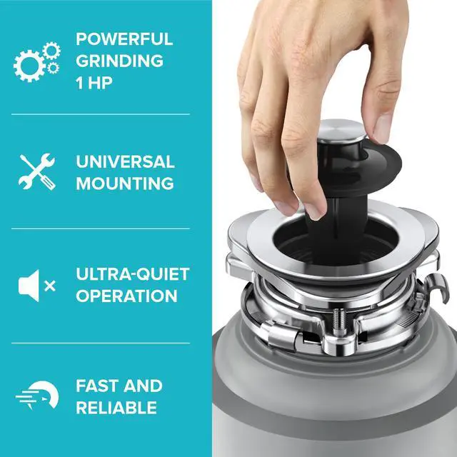 Alt view image 2 of 6 - WasteGuard High-Speed 1 HP Continuous Feed Ultra-Quiet Motor Garbage Disposal with Power Cord and Flange Included and Universal Mount, KWD200-100MGR