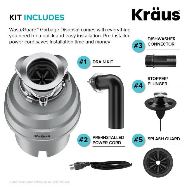 Alt view image 3 of 6 - WasteGuard High-Speed 1 HP Continuous Feed Ultra-Quiet Motor Garbage Disposal with Power Cord and Flange Included and Universal Mount, KWD200-100MGR