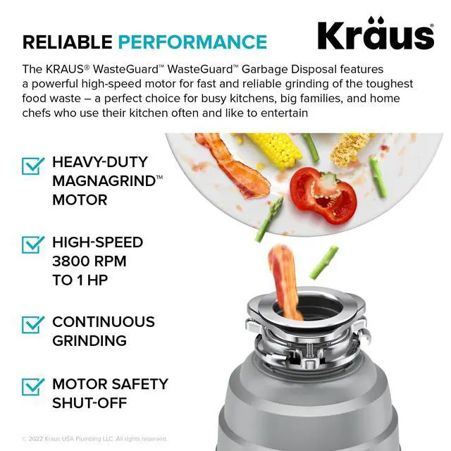 Alt view image 4 of 6 - WasteGuard High-Speed 1 HP Continuous Feed Ultra-Quiet Motor Garbage Disposal with Power Cord and Flange Included and Universal Mount, KWD200-100MGR