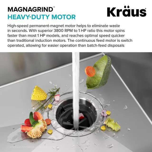 Alt view image 5 of 6 - WasteGuard High-Speed 1 HP Continuous Feed Ultra-Quiet Motor Garbage Disposal with Power Cord and Flange Included and Universal Mount, KWD200-100MGR