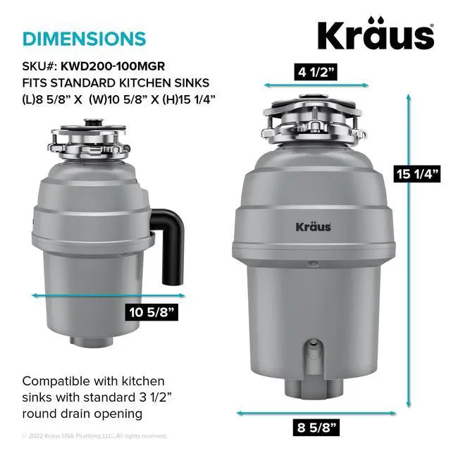 Alt view image 6 of 6 - WasteGuard High-Speed 1 HP Continuous Feed Ultra-Quiet Motor Garbage Disposal with Power Cord and Flange Included and Universal Mount, KWD200-100MGR