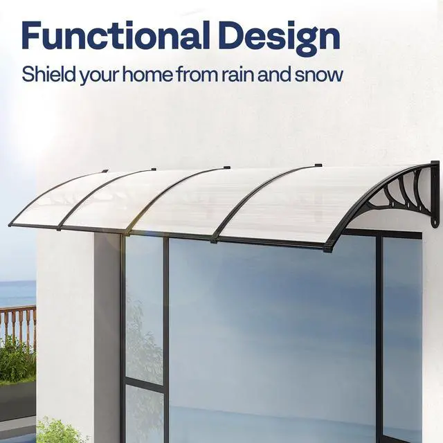 Alt view image 2 of 6 - Polycarbonate Window Door Awning Canopy Transparent with Black Bracket 38 Inch x 153 Inch