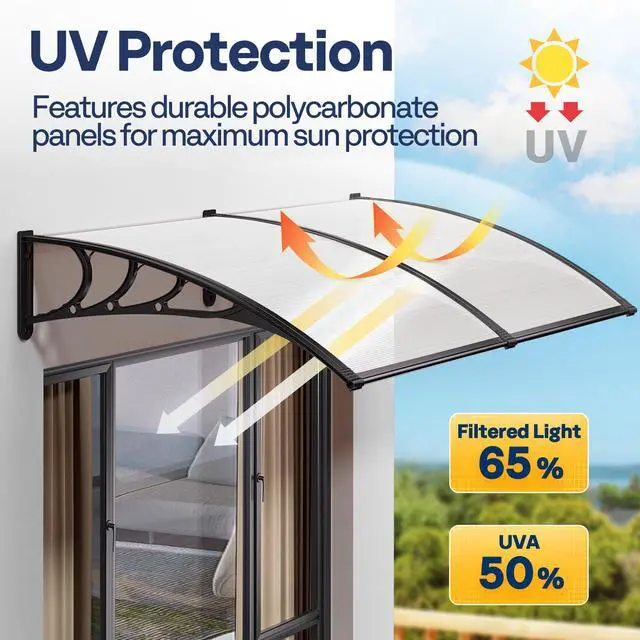 Alt view image 3 of 6 - Polycarbonate Window Door Awning Canopy Transparent with Black Bracket 38 Inch x 153 Inch