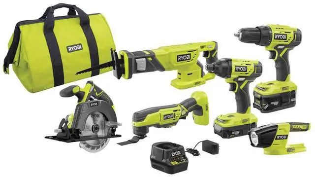 Main image of P1819 18V One+ Lithium Ion Combo Kit (6 Tools: Drill/Driver, Impact Driver, Reciprocating Saw, Circular Saw, Multi-Tool, LED Worklight, 4.0 Ah & 1.5 Ah Battery, Charger, Bag)