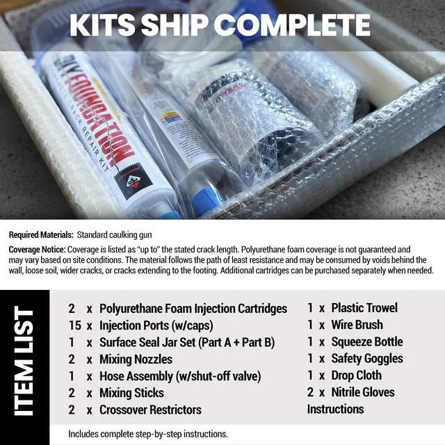 Alt view image 3 of 6 - Complete DIY Foundation Crack Repair Kit, 10 Ft - Low-Viscosity Urethane Injection Sealant for Crawl Spaces & Concrete Basement Walls, Stops Water Leaks & Radon Gas, Drill-Free Filler