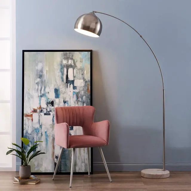 Alt view image 5 of 6 - Arquer 68.1" Arc Floor Lamp for Living Rooms, Home Offices, Dining Rooms, Bedrooms with Faux White Marble Base and Nickel Bell Shade