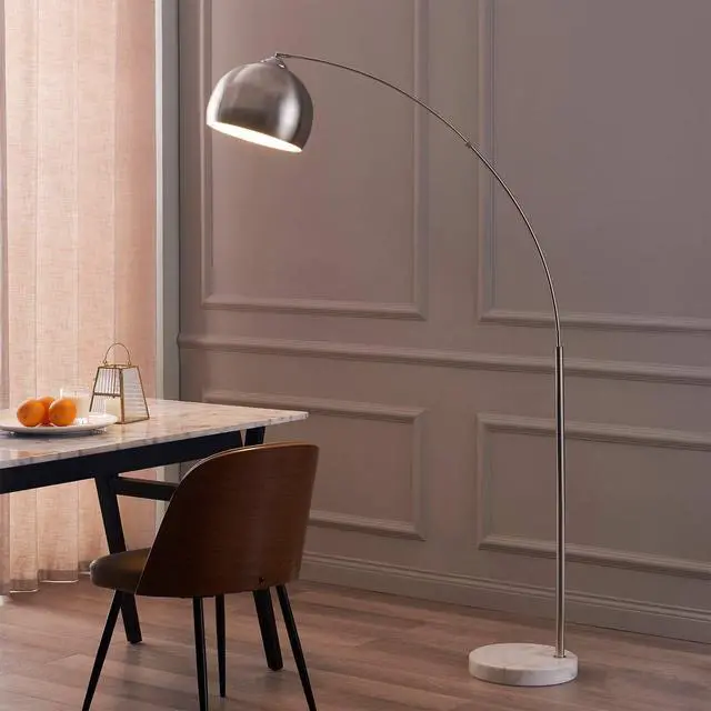 Alt view image 6 of 6 - Arquer 68.1" Arc Floor Lamp for Living Rooms, Home Offices, Dining Rooms, Bedrooms with Faux White Marble Base and Nickel Bell Shade