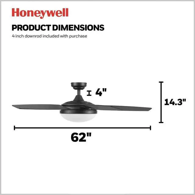 Alt view image 4 of 6 - Ceiling Fans Carmel, 48 Inch Contemporary Indoor LED Ceiling Fan with Light, Remote Control, Dual Mounting Options, Dual Finish Blades, Reversible Motor - 51912-01 (Black)