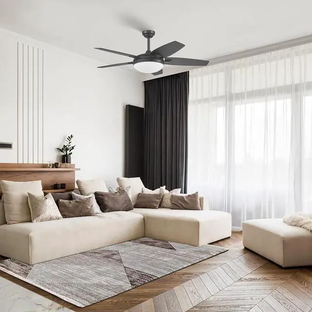 Alt view image 6 of 6 - Ceiling Fans Carmel, 48 Inch Contemporary Indoor LED Ceiling Fan with Light, Remote Control, Dual Mounting Options, Dual Finish Blades, Reversible Motor - 51912-01 (Black)