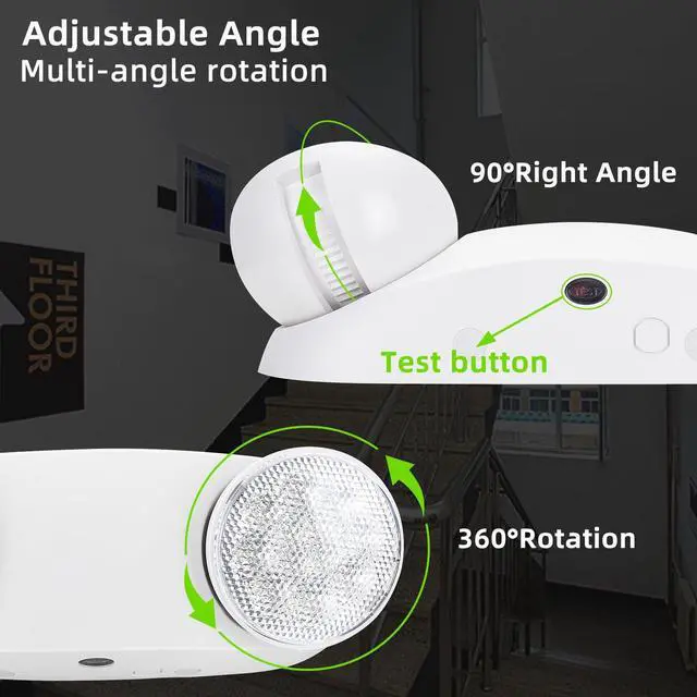 Alt view image 3 of 6 - RMC LED Emergency Lights with Battery Backup, Two Head Adjustable Commercial Emergency Lighting, AC120-277V, Hardwired Emergency Exit Light Fixtures for Home and Business, ETL Listed, 14 Pack