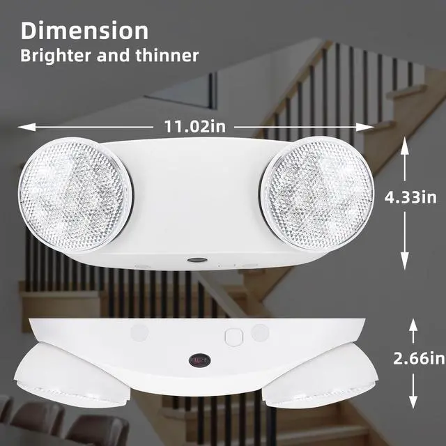 Alt view image 4 of 6 - RMC LED Emergency Lights with Battery Backup, Two Head Adjustable Commercial Emergency Lighting, AC120-277V, Hardwired Emergency Exit Light Fixtures for Home and Business, ETL Listed, 14 Pack