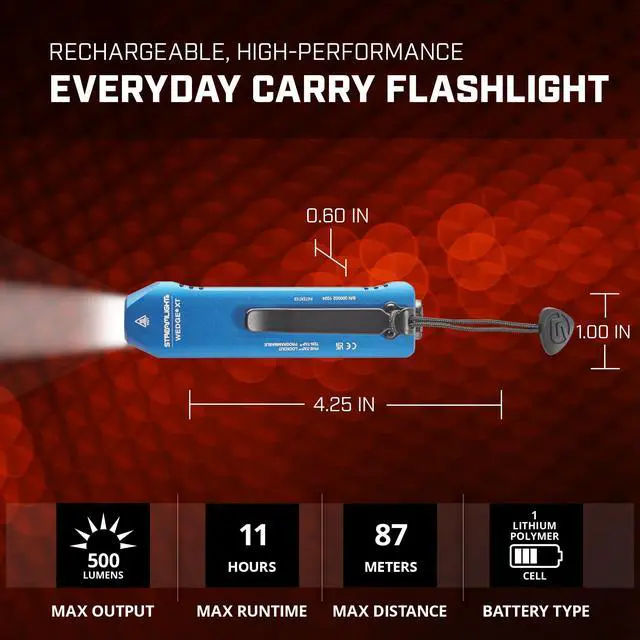 Alt view image 4 of 6 - 88825 Wedge XT 500-Lumen 1,900-Candela Flat Everyday Carry Flashlight, Includes USB-Cable and Pocket Lanyard, Blue C.O.P.S. Edition