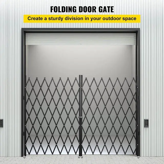 Alt view image 2 of 6 - Double Folding Security Gate, 61" H x 122" W Folding Door Gate, Steel Accordion Security Gate, Flexible Expanding Security Gate, 360° Rolling Barricade Gate, Scissor Gate or Door with Keys
