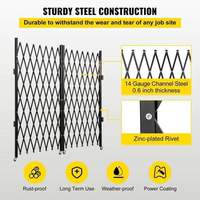 Alt view image 4 of 6 - Double Folding Security Gate, 61" H x 122" W Folding Door Gate, Steel Accordion Security Gate, Flexible Expanding Security Gate, 360° Rolling Barricade Gate, Scissor Gate or Door with Keys